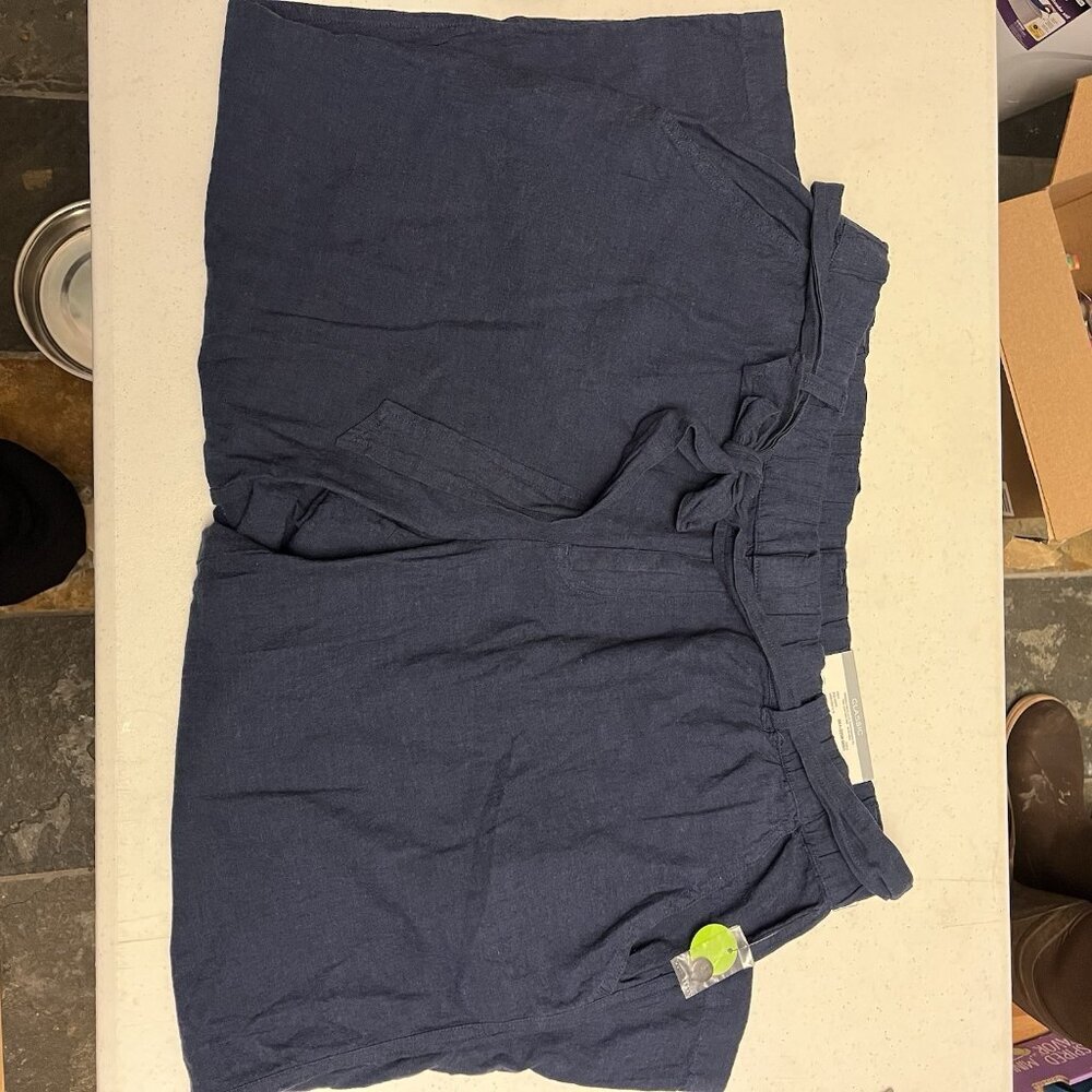 Liz Claiborne Linen Blend Pants XL Navy Straight Leg Elastic Waist NWT - Picture 2 of 5